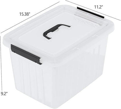 4 Packs 20 L Clear Plastic Storage Bins, Stackable Organizer Containers with Lids, Latching Box with Handle