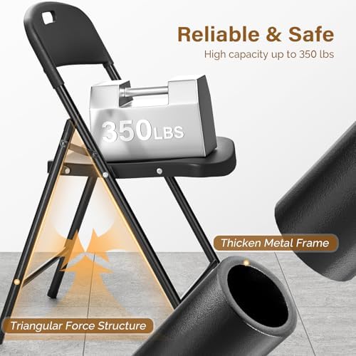 Bonnlo 2-Pack Black Plastic Folding Chairs, Portable Seat with Sturdy Steel Frame for Indoor & Outdoor Use, Perfect for Banquet, Party, Wedding, Office, and Camping