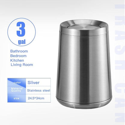 Household Swing Bathroom Trash Can，Brushed Stainless Steel，10 L/3 Gallen，Garbage Can with Flipping Lid， for Indoor or Commercial Use, Kitchen,Modern，Living Room,Bedroom