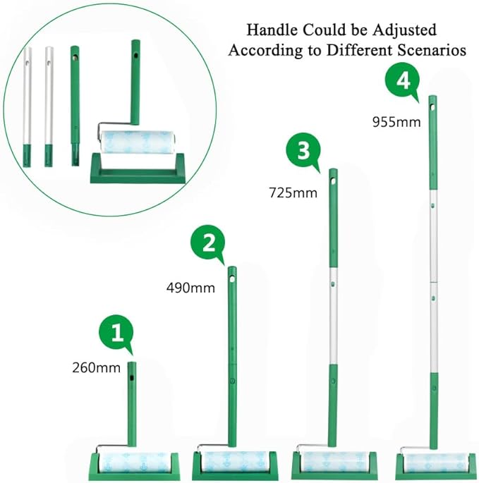 UNIKON Lint Roller Sticky Roller Pet Hair Roller, Long Handle Sticky Mop with 4-Foot Extendable Handle 30 Sheets, Green