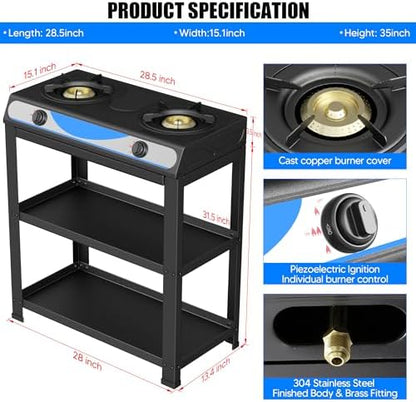 forimo Propane Gas Stove, 2-Burner, Auto Ignition, Portable, Stainless Steel, 19000 BTU/hr, Perfect for Outdoor Kitchens
