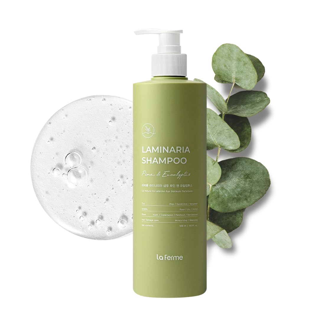 laferme Laminaria Shampoo with Organic Ingredient, Korean Clarifying Shampoo, Hydrating for Dry Hair, Strengthening for Weak Hair, Sulfate & Paraben-Free, for Women & Men,16.9 FL. OZ, Pine Eucalyptus