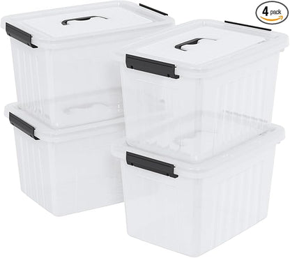 4 Packs 20 L Clear Plastic Storage Bins, Stackable Organizer Containers with Lids, Latching Box with Handle
