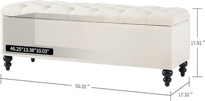 Storage Ottoman 50.2 Inches Upholstered Fabric Storage Ottoman Bench，Button Tufted Ottoman with Storage for Living Room，Bedroom End of Bed Bench Withstands 304lbs (Ivory)