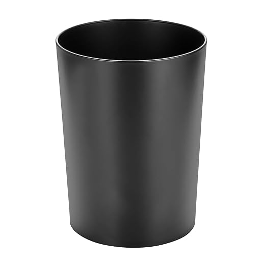 mDesign Stainless Steel Round Metal Trash Can, Small 2.8 Gallon Wastebasket, Garbage Bin for Bathroom, Bedroom, Kitchen, or Home Office, Holds Waste and Recycle, Matte Black