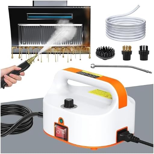 4.5BAR Handheld Steam Cleaner, 2500W Portable Steam Cleaner for Home for Car Kitchen Furniture Floors Cleaning, Tankless Design, 6-Speed Pressurized Steam Machine with 3 Brush Heads, Orange