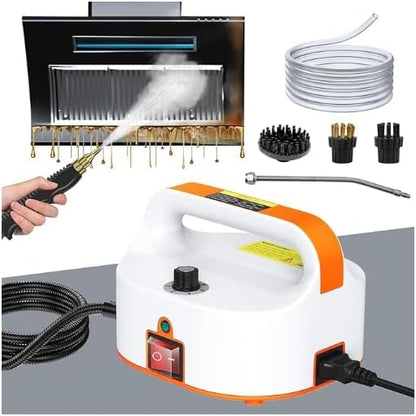 4.5BAR Handheld Steam Cleaner, 2500W Portable Steam Cleaner for Home for Car Kitchen Furniture Floors Cleaning, Tankless Design, 6-Speed Pressurized Steam Machine with 3 Brush Heads, Orange