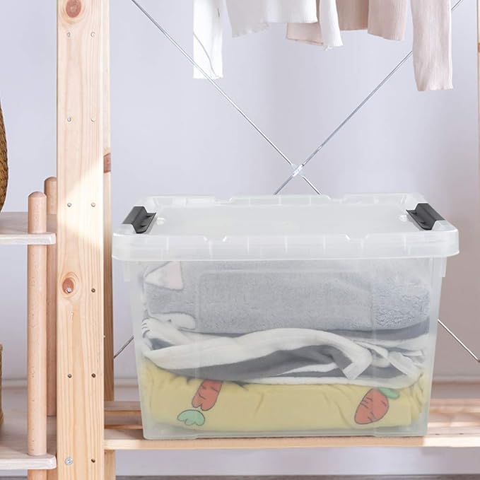 Pekky 50 Quart Clear Storage Containers/Bins with Lid，Wheels and Latching Handles, Large Rolling Storage Plastic Box Tote(4Packs)