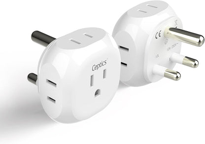 Ceptics South Africa Travel Plug Adapter South Africa Power Adapter Charger 4 Input - USA to Any Type M Countries Such as Botswana, Namibia and More - 2 Pack (PT-10L), White (PT-10L-2PK)
