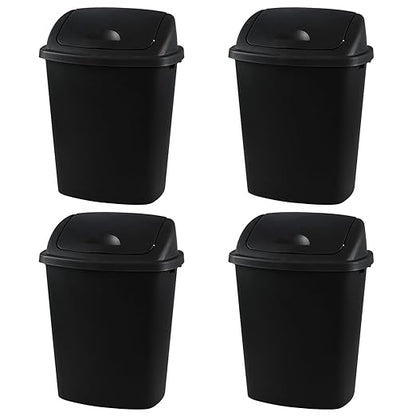 Bringer 10 Gallon Tall Kitchen Trash Can, Set of 4 Black Plastic Garbage Can with Swing Lid