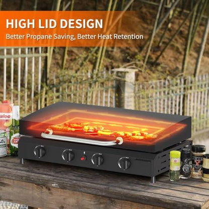 SKOK Propane Gas Griddle with Hood - Flat Top Grill with Standing Cart