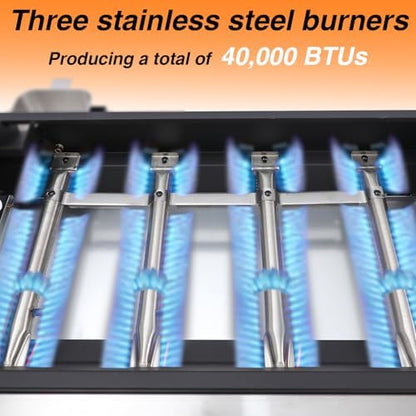 Propane Gas Griddle 4-Burner, Flat Top Grill Griddle, Outdoor Gas Stove with Foldable Side Tables, Wheels - 40,000 BTUs Output, 291 sq.in Cooking Area, for Patio Barbecue, Backyard, BBQ