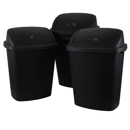 10 Gallon Black Swing Top Trash Cans, Pack of 4 Plastic Waste Bin for Kitchen Office