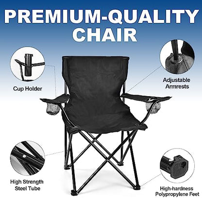 WEIDIORME 2 Pack Lightweight Camping Chairs for Adults & Teens, Capacity Foldable Portable Chairs with Carry Bag, Compact Design for Camping, Beach, Picnics, and Outdoor Events