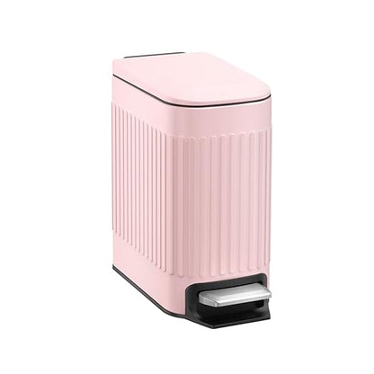 TrashAid Pink Bathroom Trash Can, 1.6 Gallon Stainless Steel Small Garbage Can with Lid, Step Pedal, Cute Wastebasket for Bathroom, Office, Bedroom, RV, Pink