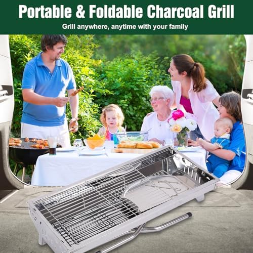 Portable Charcoal Grill, Folding Barbecue Grill with Storage Shelf,