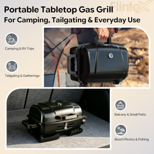 Flintex Portable Propane Gas Grill, Tabletop Camping Compact Design