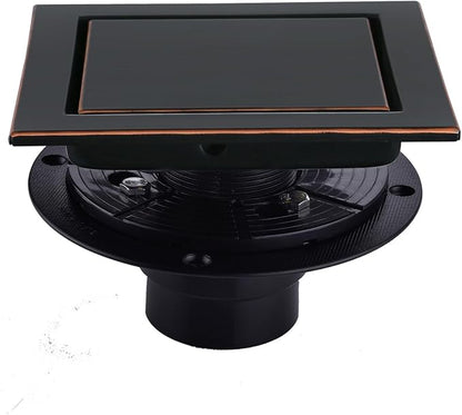 RANDOM Oil Rubbed Bronze Shower Drain Square 6 inch with Adjustable PVC Base Flange,SUS304 Stainless Steel Shower Floor Drain Kit with Tile Insert Shower Drain Cover and Hair Strainer