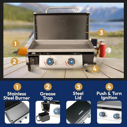 Razor 2-Burner Portable LP Gas Griddle with Lid in Black GGT2131M