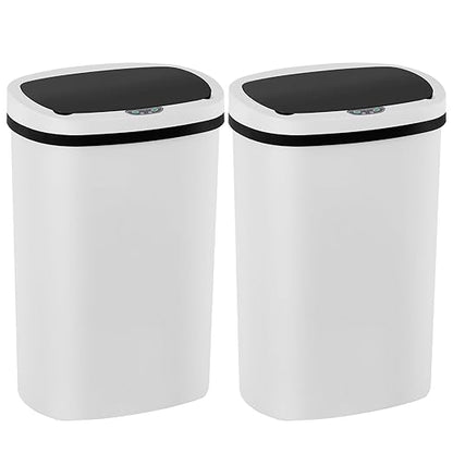 Automatic Motion Sensor Bathroom Trash Can with Lid, 13 Gallon Touchless Trash Bin, Smart Dog Proof Garbage Can, Touch Free Waste Basket for Toilet, Office, Bedroom,White,2