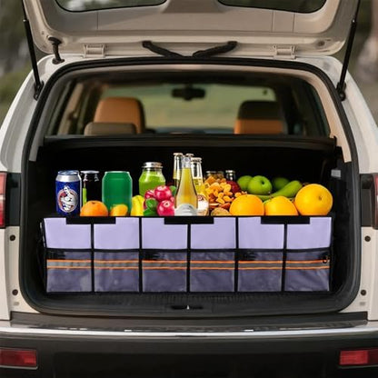 Car Trunk Organizer with Lid,Collapsible Car Storage Organizer with Multi Compartments and Securing Straps for SUV,Sedan,Jeep-Cyan
