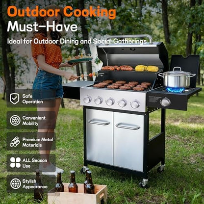 Veralune 68000 BTU 5-Burner Grill with Side Burner & Steel Grates