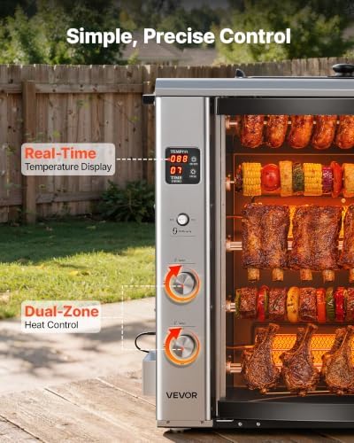 VEVOR Countertop Vertical Oven Brazilian Flame 5 Auto Rotating Skewers