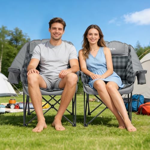 Oversized Camping Chair for Adults, Portable Camping Chairs with Phone Pouch and Side Cup Holder, Heavy Duty Padded Outdoor Chairs for Camping, Fishing, Beach, Sports, Supports 500lbs 1 Pack