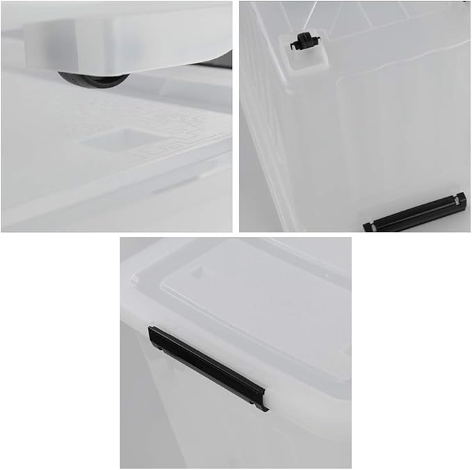 70 L Clear Plastic Large Storage Box with Wheels, Set of 4 LargeLatch Plastic Box for Storage