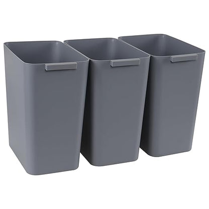3-Pack 4.5 Gallon Plastic Rectangular Wastebasket, Slim Bathroom Trash Can, Gray