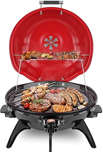 Electric BBQ Grill Techwood 15-Serving Indoor/Outdoor Electric Grill for Indoor & Outdoor Use, Double Layer Design, Portable Removable Stand Grill, 1600W (Countertop BBQ Grill)
