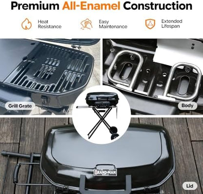 Brand-Man Portable Grill, Propane Gas Camping Grill & Cast Iron Griddle