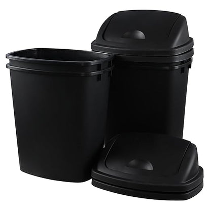 Bringer 10 Gallon Tall Kitchen Trash Can, Set of 4 Black Plastic Garbage Can with Swing Lid
