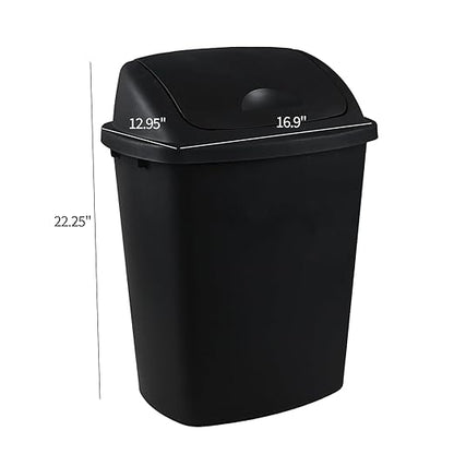 10 Gallon Plastic Garbage Bin with Lid, Swing Top Waste Container, Kitchen Trash Can with Swing Lid, Black, 4 Packs