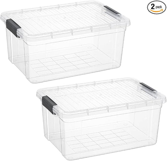 Superio Storage Bins with Lids, Clear Plastic Containers for Organizing, Stackable Totes, BPA Free, Odor Free, Organizer Boxes for Home, and Dorm (2 Pack, 36 Qt)