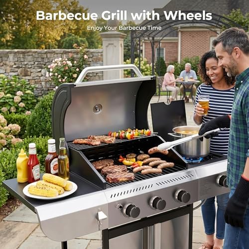 COWSAR 3-Burner Propane Grill with Side Burner 34,000 BTU BBQ Grill
