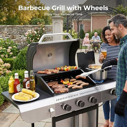 COWSAR 3-Burner Propane Grill with Side Burner 34,000 BTU BBQ Grill