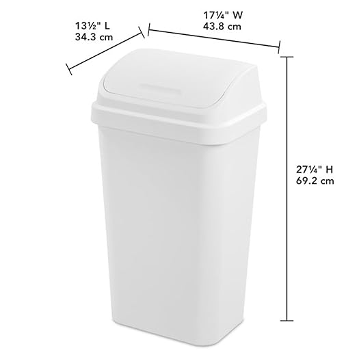 Sterilite 12 Pack Kitchen Garbage Trash Can with Plastic Swing Top, 13 Gal, White