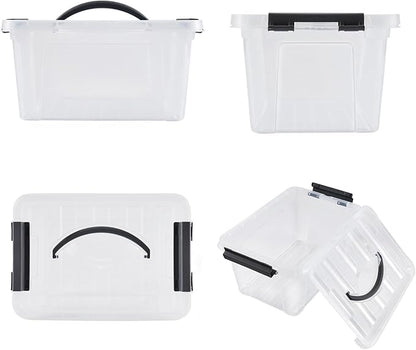 6 Quart Plastic Stackable Storage Latch Bins,Clear Latching Box with Handle and Lid,Pack of 6 (Black Handle)