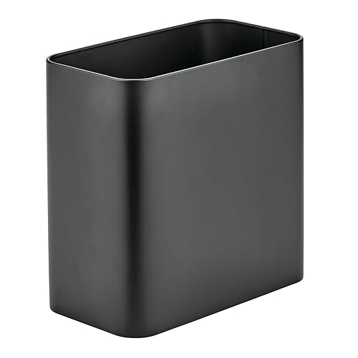 mDesign Small Metal 2.4 Gallon Trash Can Wastebasket Garbage Bin for Bathroom - Mini Slim Rubbish Waste Bin for Master or Guest Bath, Bedroom, Garage, Laundry Room, or Playroom, Black, Pack of 1