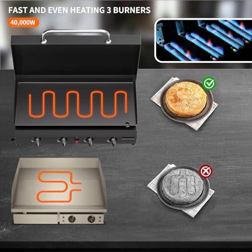 SKOK 4 Burners Outdoor Tabletop Gas Griddle with Hood, Flat Top Grill