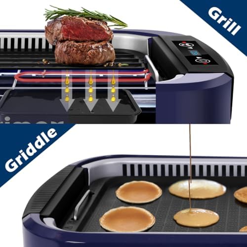 Electric Indoor Grill Griddle, CUSIMAX Smokeless Grill, Blue
