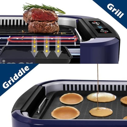 Electric Indoor Grill Griddle, CUSIMAX Smokeless Grill, Blue