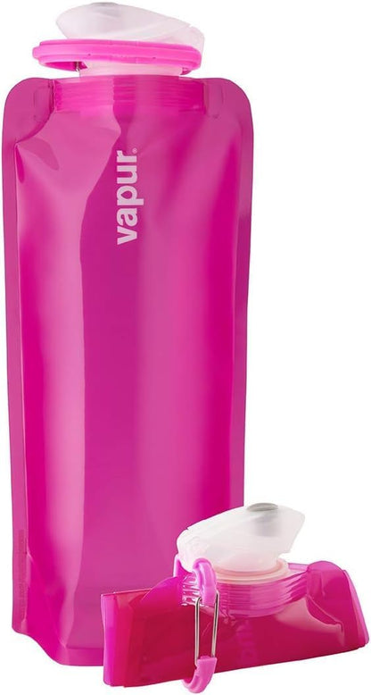Vapur Collapsible Water Bottle With Carabiner, Compact Bottle Folds Flat For Hydration On The Go, Ideal for Traveling, Hiking or Camping, 23 Ounce, Magenta, Pack of 1