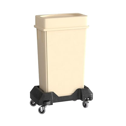 23 Gallon Beige Slim Jim Trash Can with Drop Shot Lid and Dolly