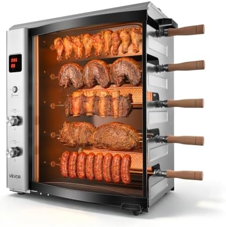 VEVOR Countertop Vertical Oven Brazilian Flame 5 Auto Rotating Skewers