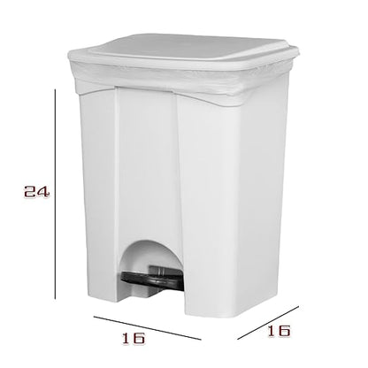 PRO&Family Step-On Trash Can with Lid, Plastic Waste Bin, Foot Pedal Operation (White, 12 Gallon)