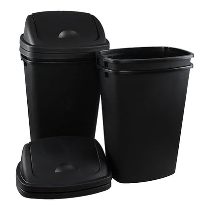 4-Pack 13 Gallon Plastic Swing Top Trash Can, Lidded Wastebasket Garbage Can for Kitchen, Garage, or Workspace, Black