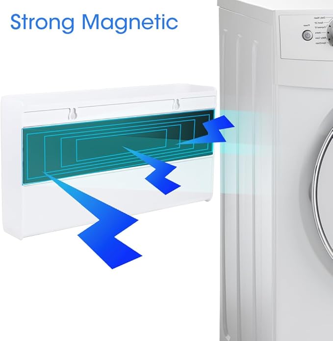 Picowe 3 PCS Magnetic Laundry Storage, Magnetic Storage Box for Laundry Room, Kitchen, Bathroom, Office, Space-Saving Trash Container Hanging on Dryer, Washer or Wall Mount Trash Bin (White)