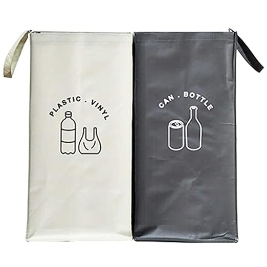 Separate Recycling Waste Bin Bags for Kitchen Home Recycle Garbage Trash Sorting Bins Organizer Waterproof Baskets Compartment Container (Set of 2 Color Pack)